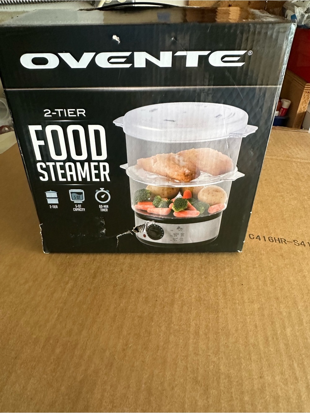 Ovente 2-Tier Food Steamer in White